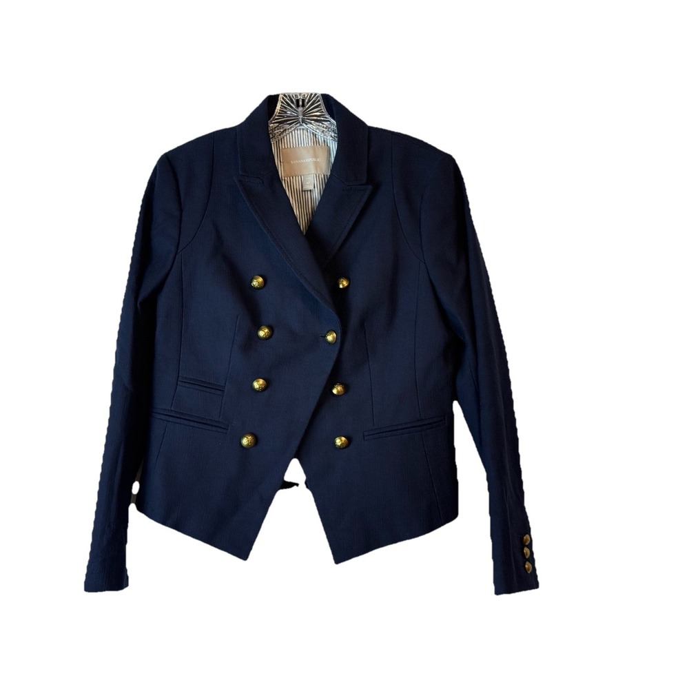 Banana Republic Military Navy Cut Away Blazer Womens Sz 8 Petite NWT Y2K